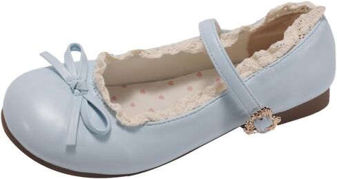 Women's Vintage Mary Jane Flats – Lace Trim, Bow Detail, Soft Sole, Comfortable Dress Shoes for Spring, Fall & Skirt Outfits in Kuwait