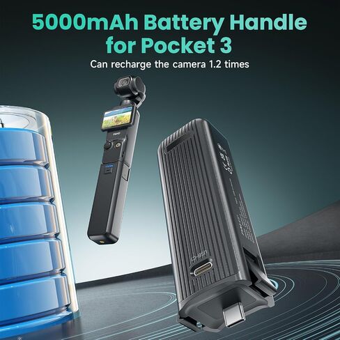 Pocket 3 Battery Handle, Battery Grip 5000mAh 22.5W Fast Charging Power Supply with 1/4" Thread,Replacement Battery for Osmo Pocket 3 Accessories in Kuwait