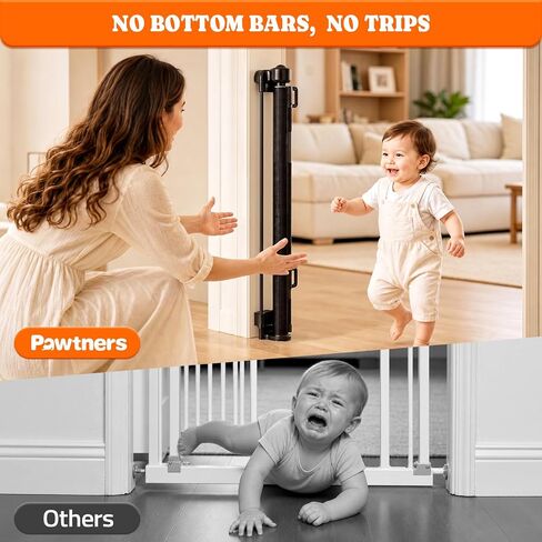 Pawtners Retractable Baby Gates, 34" Tall Extends to 120" Wide Dog Gate | 6 FT Gate with Reinforced 8 Supporting Rods to Prevent Crawling for Stairs Hallways Indoor Outdoor Open Spaces in Kuwait