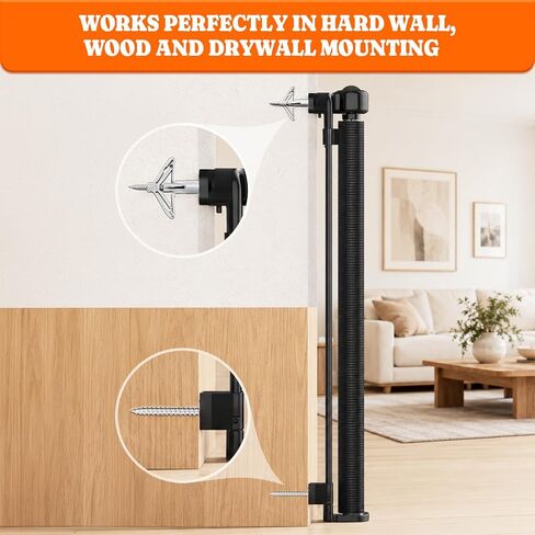 Pawtners Retractable Baby Gates, 34" Tall Extends to 120" Wide Dog Gate | 6 FT Gate with Reinforced 8 Supporting Rods to Prevent Crawling for Stairs Hallways Indoor Outdoor Open Spaces in Kuwait