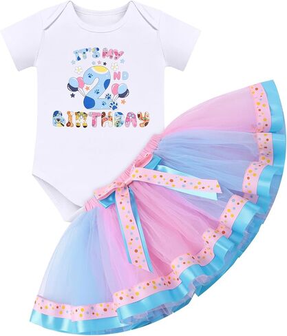 BTOM CASTLE Baby Girls 1st 2nd Birthday Outfits Romper Dog Ears Hair Clips | Color Block Short Sleeve Tutu Romper with Soft Cotton Lining,Perfect for Birthday Parties and Cake Smash Photoshoots in Kuwait