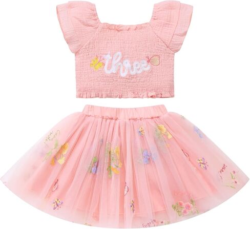 IBTOM CASTLE Toddler Birthday Outfit Floral Embroidery Tutu Skirt 2T-5T in Kuwait