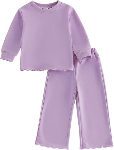 Toddler Baby Girl Fall Winter Clothes Scalloped Shirt Pants Outfit Clothing | Toddler Baby Girl Clothes Fall Long Sleeve Scalloped Shirt Pants Cute Outfits Winter Clothing Sets in Kuwait