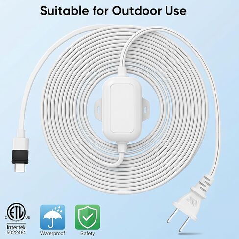 25ft Power Cord with Adapter for eufy SoloCam S340/S220, E30/E42, for eufy Cam S350, E220, Charging Extension Cable for eufyCam S330/S3 Pro, Waterproof Flat Power Cable and Adapter for Outdoor Use in Kuwait