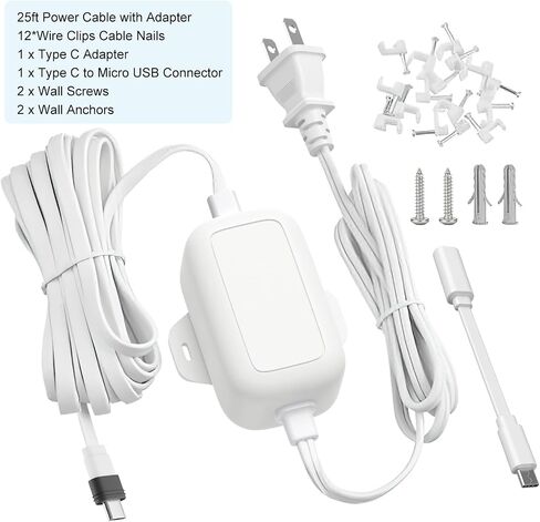 25ft Power Cord with Adapter for eufy SoloCam S340/S220, E30/E42, for eufy Cam S350, E220, Charging Extension Cable for eufyCam S330/S3 Pro, Waterproof Flat Power Cable and Adapter for Outdoor Use in Kuwait