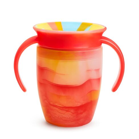Munchkin Miracle 360 Sippy Cup for 6 Month Old, Spill Proof Baby and Toddler Cups with Transition Handles, 7 Ounce, Tropical Swirl, Orange/Multi in Kuwait