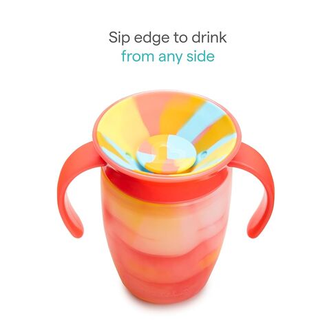 Munchkin Miracle 360 Sippy Cup for 6 Month Old, Spill Proof Baby and Toddler Cups with Transition Handles, 7 Ounce, Tropical Swirl, Orange/Multi in Kuwait