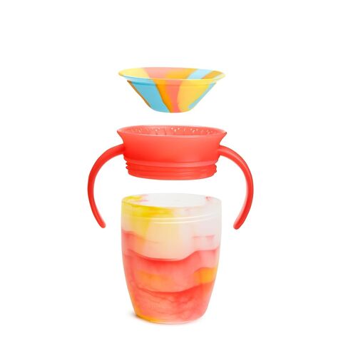 Munchkin Miracle 360 Sippy Cup for 6 Month Old, Spill Proof Baby and Toddler Cups with Transition Handles, 7 Ounce, Tropical Swirl, Orange/Multi in Kuwait