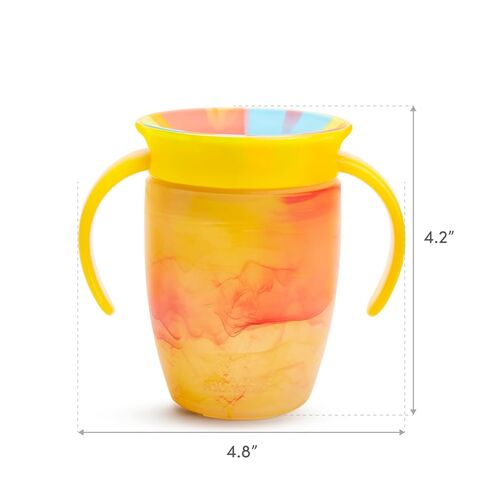 Munchkin Miracle 360 Sippy Cup for 6 Month Old, Spill Proof Baby and Toddler Cups with Transition Handles, 7 Ounce, Tropical Swirl, Orange/Multi in Kuwait
