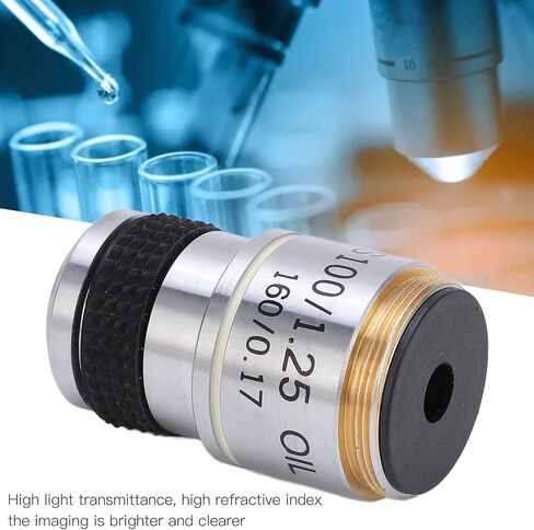 Fafeicy Achromatic Microscope Objective High Refractive Index Achromatic Objective Lens Wide Field of View for Microscope (S100/1.25 Oil) in Kuwait