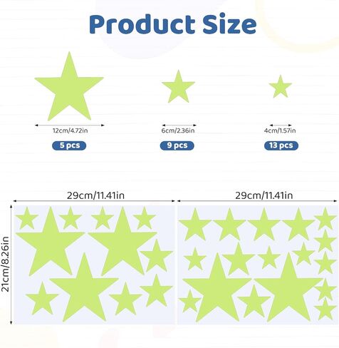 Glow in The Dark Ceiling Star Sticker 27 Pcs Glow in The Dark Star Stickers Glows Stickers Large Glowing Stars for Bedroom 3D Room Wall Decor Ceiling Stars Room Wall in Kuwait