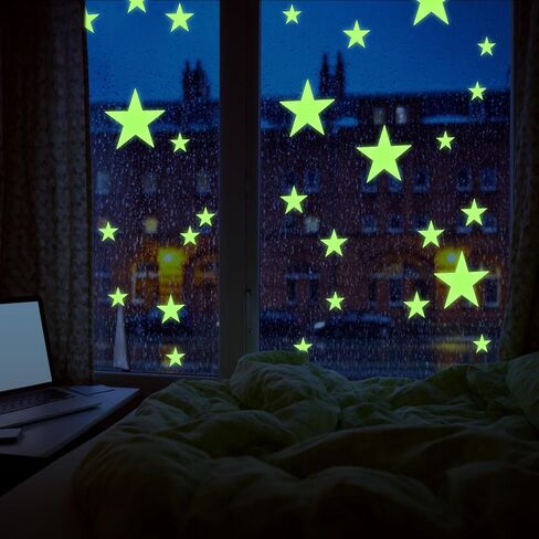 Glow in The Dark Ceiling Star Sticker 27 Pcs Glow in The Dark Star Stickers Glows Stickers Large Glowing Stars for Bedroom 3D Room Wall Decor Ceiling Stars Room Wall in Kuwait