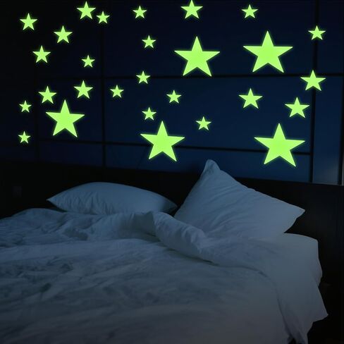 Glow in The Dark Ceiling Star Sticker 27 Pcs Glow in The Dark Star Stickers Glows Stickers Large Glowing Stars for Bedroom 3D Room Wall Decor Ceiling Stars Room Wall in Kuwait