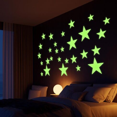 Glow in The Dark Ceiling Star Sticker 27 Pcs Glow in The Dark Star Stickers Glows Stickers Large Glowing Stars for Bedroom 3D Room Wall Decor Ceiling Stars Room Wall in Kuwait