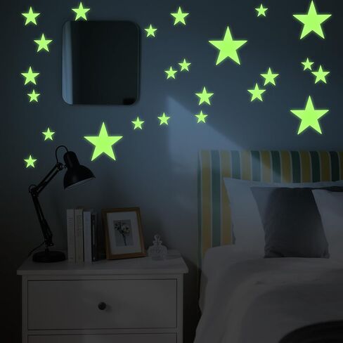 Glow in The Dark Ceiling Star Sticker 27 Pcs Glow in The Dark Star Stickers Glows Stickers Large Glowing Stars for Bedroom 3D Room Wall Decor Ceiling Stars Room Wall in Kuwait