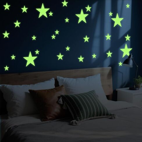 Glow in The Dark Ceiling Star Sticker 27 Pcs Glow in The Dark Star Stickers Glows Stickers Large Glowing Stars for Bedroom 3D Room Wall Decor Ceiling Stars Room Wall in Kuwait