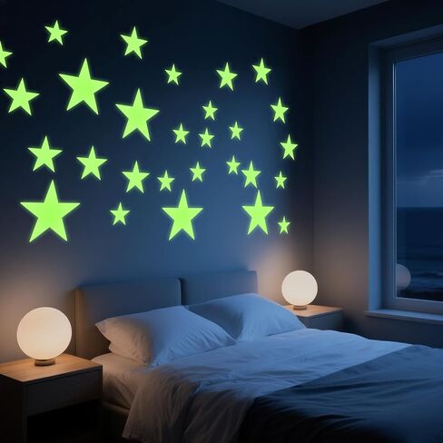 Glow in The Dark Ceiling Star Sticker 27 Pcs Glow in The Dark Star Stickers Glows Stickers Large Glowing Stars for Bedroom 3D Room Wall Decor Ceiling Stars Room Wall in Kuwait