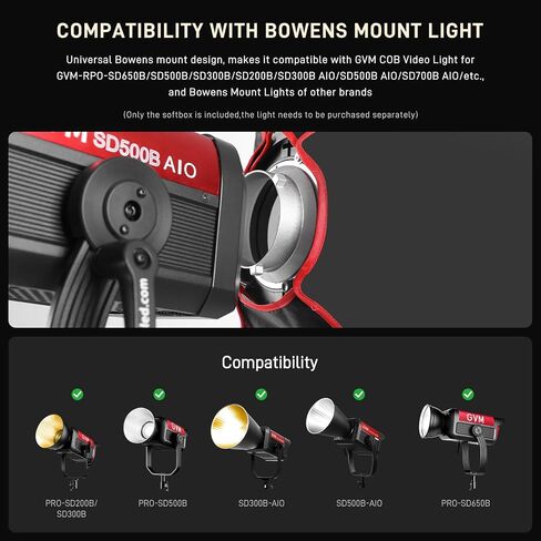 GVM Pro SD500B 500W Led Video Light with softbox, Studio Lights with Bowen Mount, 81300lux/1m Photography Lighting kit, Continuous Output Video Lighting with Controller, CRI 97+, 2700-6800K in Kuwait