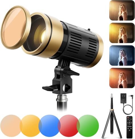 NiceVeedi 20W 5-Color Spotlight for Photography with 87" Tripod, 2800K-6500K Zoomable Photography Lighting with Remote & Cooling System, Hair Spotlight for Streaming, Video, Content Creators in Kuwait