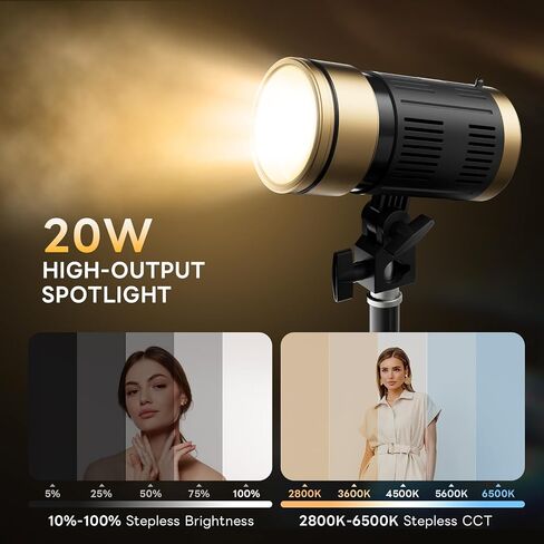 NiceVeedi 20W 5-Color Spotlight for Photography with 87" Tripod, 2800K-6500K Zoomable Photography Lighting with Remote & Cooling System, Hair Spotlight for Streaming, Video, Content Creators in Kuwait