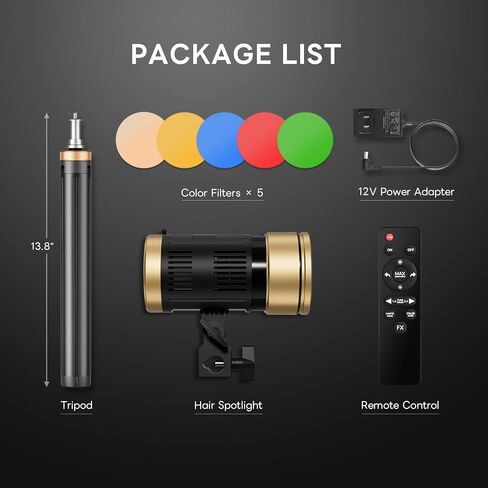 NiceVeedi 20W 5-Color Spotlight for Photography with 87" Tripod, 2800K-6500K Zoomable Photography Lighting with Remote & Cooling System, Hair Spotlight for Streaming, Video, Content Creators in Kuwait