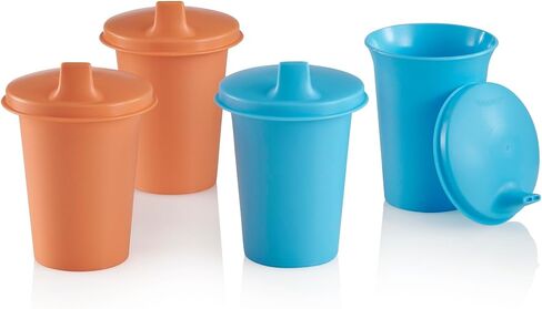Tupperware Bell Tumblers and Sipper Seal Set, 4 Count Sippy Cups in Blue & Orange, Dishwasher Safe and BPA Free (4 Tumblers, 4 Lids, 7 fl oz each) in Kuwait