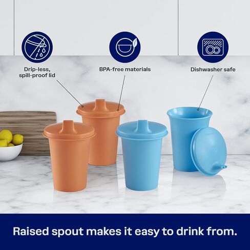 Tupperware Bell Tumblers and Sipper Seal Set, 4 Count Sippy Cups in Blue & Orange, Dishwasher Safe and BPA Free (4 Tumblers, 4 Lids, 7 fl oz each) in Kuwait