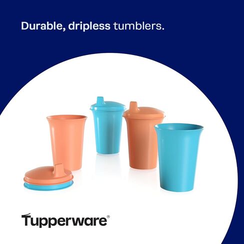 Tupperware Bell Tumblers and Sipper Seal Set, 4 Count Sippy Cups in Blue & Orange, Dishwasher Safe and BPA Free (4 Tumblers, 4 Lids, 7 fl oz each) in Kuwait