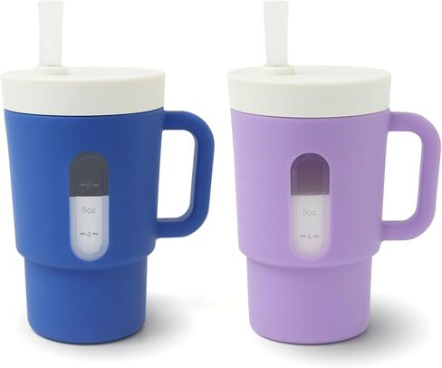 Ancaixin Silicone Sippy Cup,Baby straw cups for toddlers 1-3,Toddler Cups Spill Proof,Baby Sippy Cup with straw,Purple and Blue, 7 oz,2-Pack,Ages 12 Months+ in Kuwait