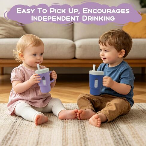 Ancaixin Silicone Sippy Cup,Baby straw cups for toddlers 1-3,Toddler Cups Spill Proof,Baby Sippy Cup with straw,Purple and Blue, 7 oz,2-Pack,Ages 12 Months+ in Kuwait