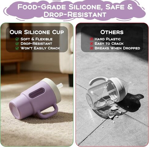 Ancaixin Silicone Sippy Cup,Baby straw cups for toddlers 1-3,Toddler Cups Spill Proof,Baby Sippy Cup with straw,Purple and Blue, 7 oz,2-Pack,Ages 12 Months+ in Kuwait