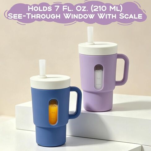 Ancaixin Silicone Sippy Cup,Baby straw cups for toddlers 1-3,Toddler Cups Spill Proof,Baby Sippy Cup with straw,Purple and Blue, 7 oz,2-Pack,Ages 12 Months+ in Kuwait