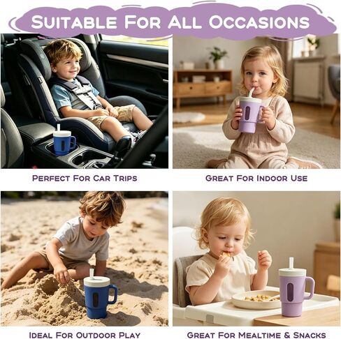Ancaixin Silicone Sippy Cup,Baby straw cups for toddlers 1-3,Toddler Cups Spill Proof,Baby Sippy Cup with straw,Purple and Blue, 7 oz,2-Pack,Ages 12 Months+ in Kuwait