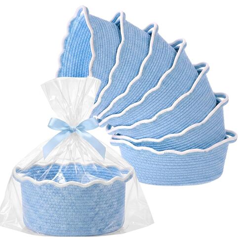 8 Pack Scalloped Baby Shower Baskets Small Woven Baskets with Gift Bags and Ribbons Empty for Nursery Birthday Bridal Shower, Beige in Kuwait