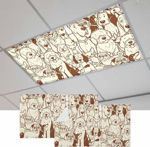 Fluorescent Light Covers, Brown Dog Magnetic Light Covers for Ceiling Lights, Cute Line Cartoon Funny Animals Fluorescent Ceiling Shade Filters for Classroom Bedroom Office 4x2Ft x 1PCS in Kuwait