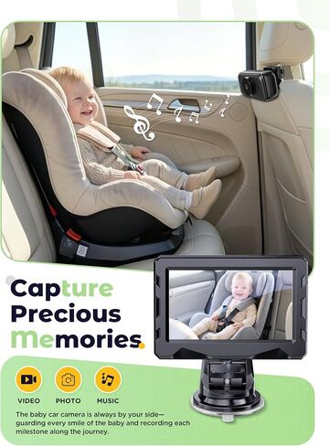 Wireless Baby Car Camera - Auto 940nm Night Vision Backseat Cam & Eco-Mode | 40 Hours Rechargeable Battery, 4.3'' HD 1080P Video 360° Rotatable Car Baby Monitor, Newborn Rear Facing Carseat Camera in Kuwait