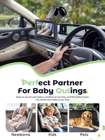 Wireless Baby Car Camera - Auto 940nm Night Vision Backseat Cam & Eco-Mode | 40 Hours Rechargeable Battery, 4.3'' HD 1080P Video 360° Rotatable Car Baby Monitor, Newborn Rear Facing Carseat Camera in Kuwait