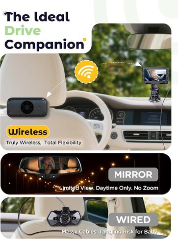 Wireless Baby Car Camera - Auto 940nm Night Vision Backseat Cam & Eco-Mode | 40 Hours Rechargeable Battery, 4.3'' HD 1080P Video 360° Rotatable Car Baby Monitor, Newborn Rear Facing Carseat Camera in Kuwait