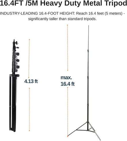 16.4 FT Tall Tripod for Xbotgo Falcon/Chameleon/Light/BallerCam | Heavy Duty, Built-in Spring, 360° Swivel Ball Head, 2 Sand Bags & Waterproof Storage Bag, Non-Slip Feet Wind Resistant in Kuwait