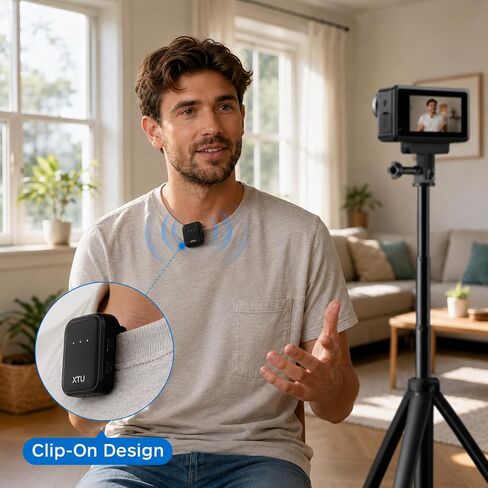 XTU Mic 1 Bluetooth Wireless Microphone, Mini Clip-On Mic Mini2Pro/S7 Pro/S7 Pro Max, 30H Battery, 15-30m Audio for Vlogging, Live Streaming & Outdoor Recording in Kuwait