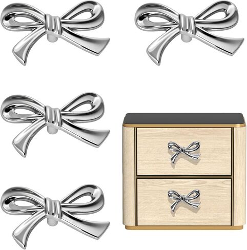 4 Pcs Vintage Bow-Shaped Dresser Knobs Solid zinc Alloy Gold Decorative Drawer Pull Handles for Girls Bedroom Nursery Room Desk Wardrobe TV Cabinet & Bookcase (Gold-4) in Kuwait