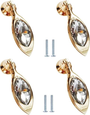 Cabinet Handles,4 Pcs Knobs Crystal Pendant Single(Gold) in Kuwait