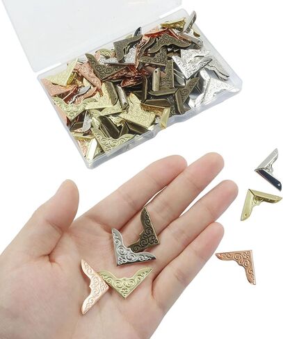 100PCS Metal Book Corner Protector,Vintage Antique Iron Guard | Edge Cover, Scrapbooking Decorative Cover, For Desk Jewelry Case Box Gifts in Kuwait