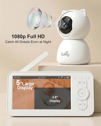 Baby Monitor with Camera and Audio, 5" Video Baby Monitor No WiFi, Secure FHSS Connection, Night Vision, 2-Way Talk, VOX Cry Detection, Temperature Sensor, Lullabies, Indoor in Kuwait