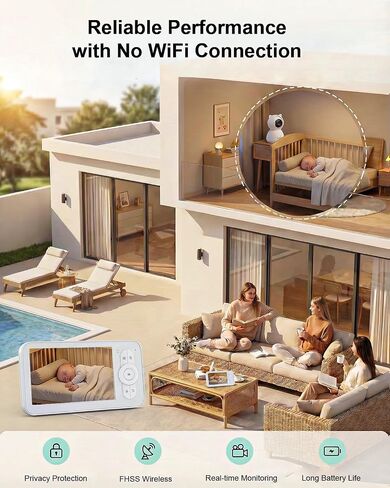 Baby Monitor with Camera and Audio, 5" Video Baby Monitor No WiFi, Secure FHSS Connection, Night Vision, 2-Way Talk, VOX Cry Detection, Temperature Sensor, Lullabies, Indoor in Kuwait