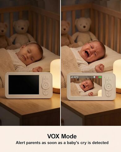Baby Monitor with Camera and Audio, 5" Video Baby Monitor No WiFi, Secure FHSS Connection, Night Vision, 2-Way Talk, VOX Cry Detection, Temperature Sensor, Lullabies, Indoor in Kuwait