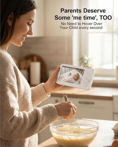 Baby Monitor with Camera and Audio, 5" Video Baby Monitor No WiFi, Secure FHSS Connection, Night Vision, 2-Way Talk, VOX Cry Detection, Temperature Sensor, Lullabies, Indoor in Kuwait