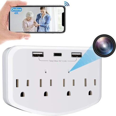 HD 1080P Wireless Dome Wall Outlet Camera, Mini Nanny Cam, WiFi Indoor Surveillance System with Motion Detector, Remote Monitoring for Baby, Pet, Home and Office Security in Kuwait