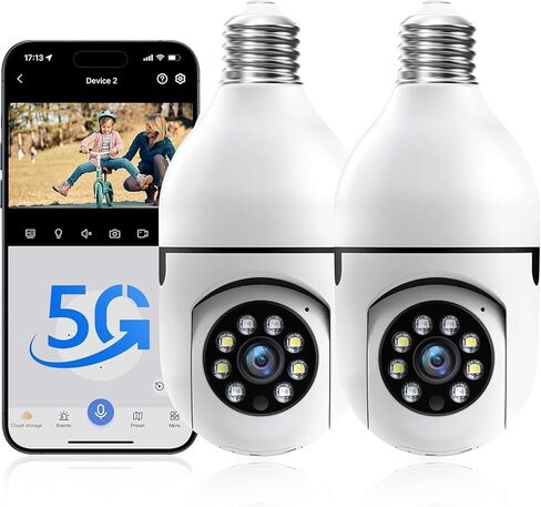Chpuss Light Bulb Security Camera, 5G& 2.4GHz WiFi Security Cameras Wireless Outdoor for Home Security, 2-Way Audio Color Night Vision, Motion Detection Siren Alarm in Kuwait