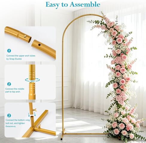 6.6 FT Metal Arch Backdrop Stand, Gold | Wedding Arch, Balloon Arch Stand, For Parties Birthday Baby Shower Valentines Bridal in Kuwait